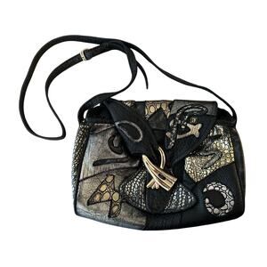 Vintage Alentino NAS Bag Vegan Leather Patchwork Purse Black Gold Silver Animal